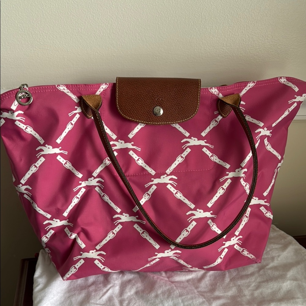 Pink Tote Bag with Brown Accents